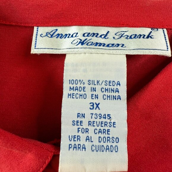 Anna & Frank Red 100% Silk Womens Button-Up Blouse 3/4 Sleeve 3X Office Festival - Picture 3 of 10